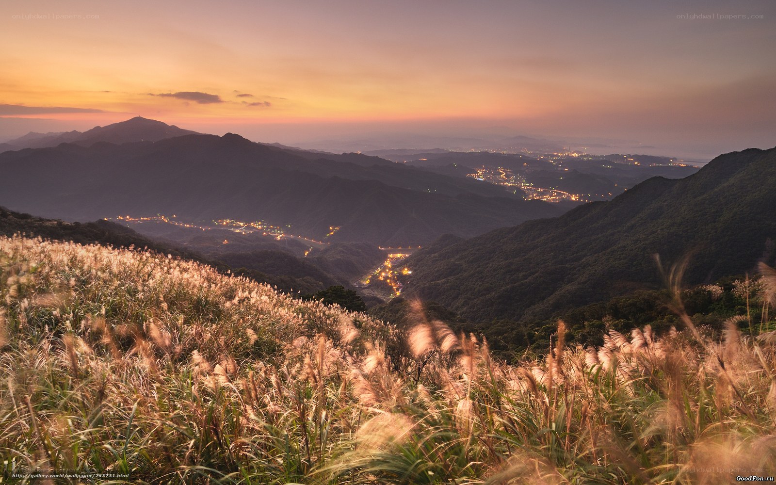 Sunset over mountain valley