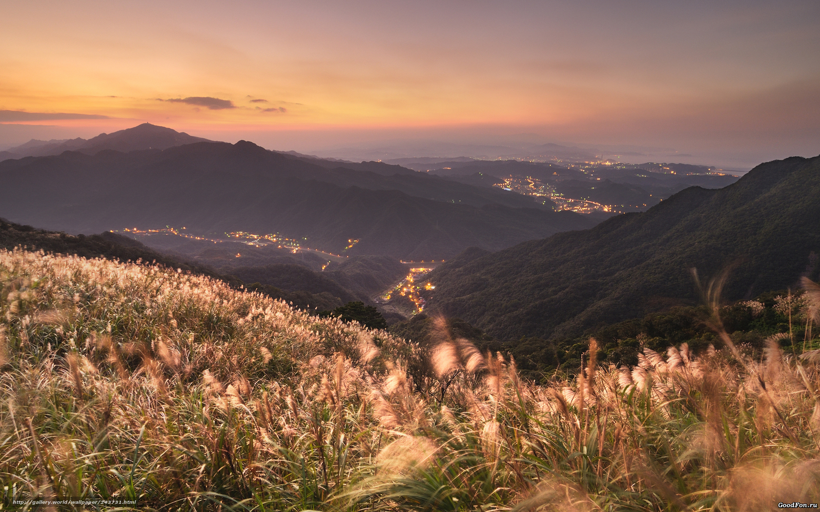 Sunset over mountain valley