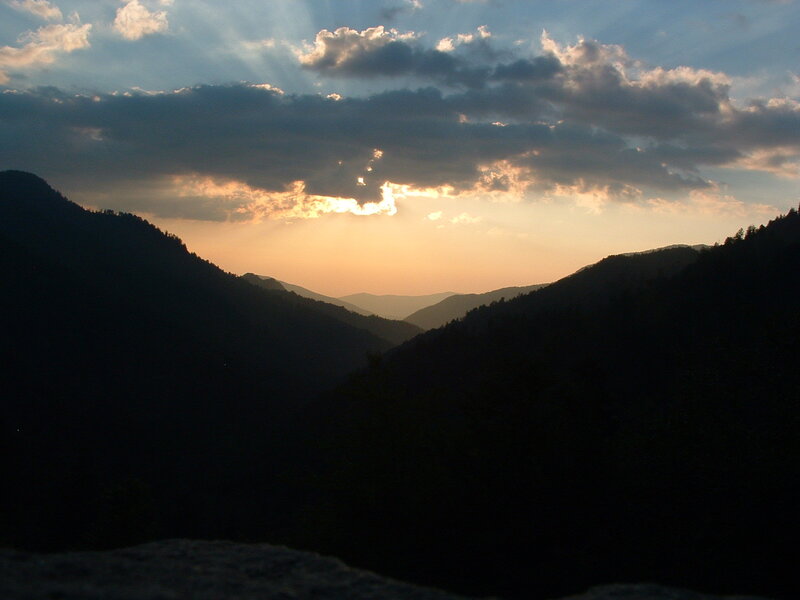 Sunset over mountain valley