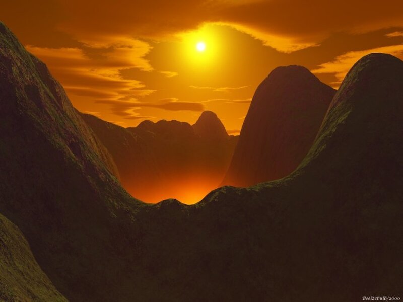Sunset over mountain valley