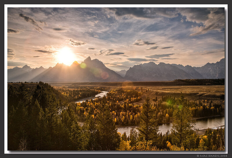 Sunset over mountain valley