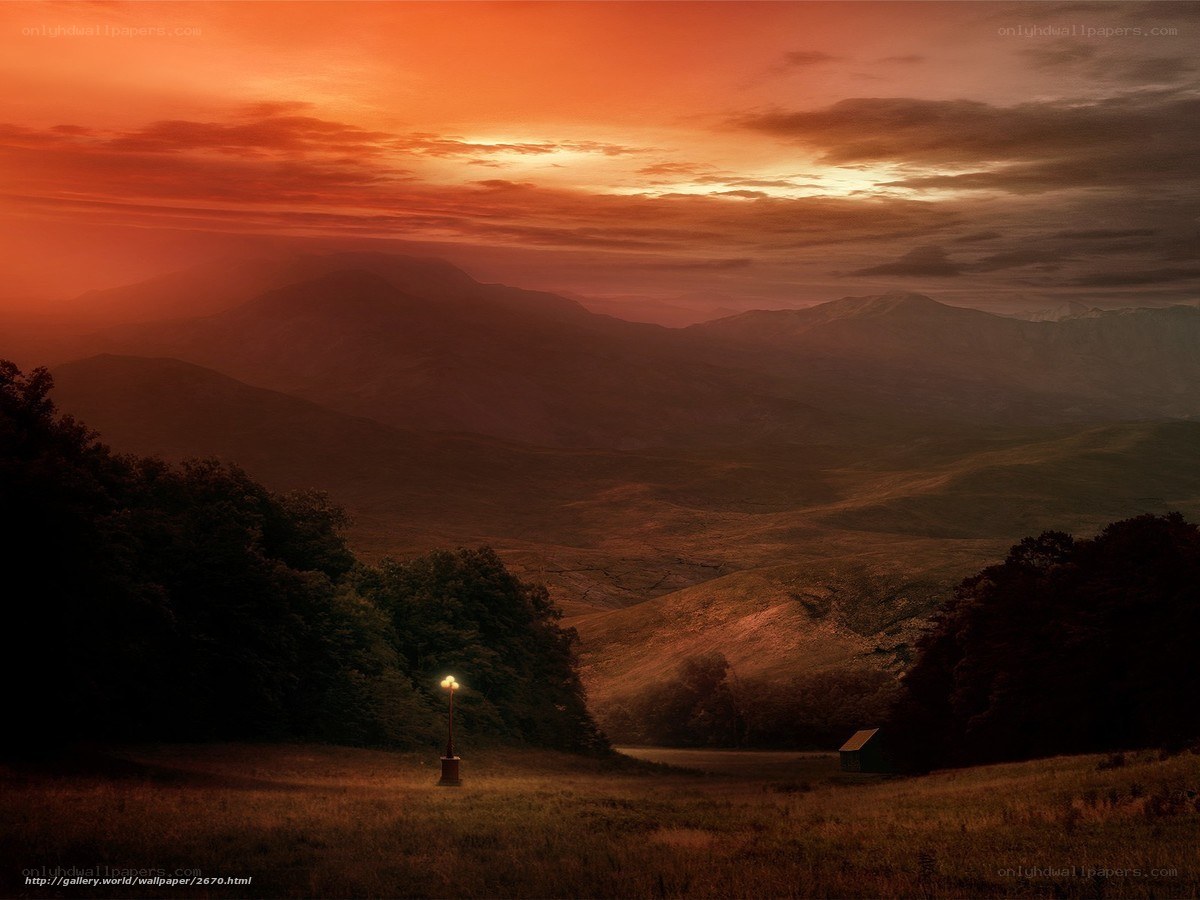 Sunset over mountain valley