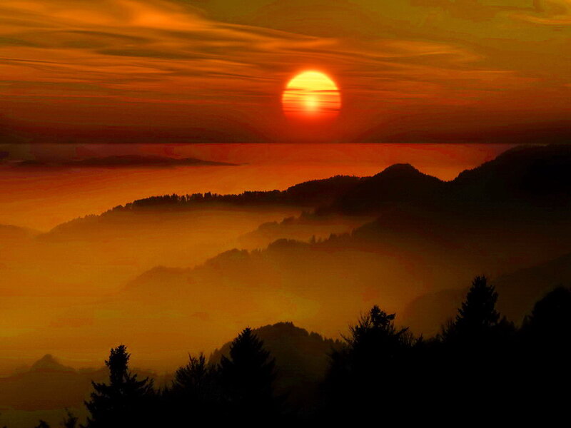 Sunset over Mountain Valleys — Orange