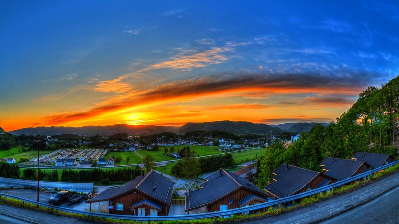 Sunset over Mountain Village — Blue