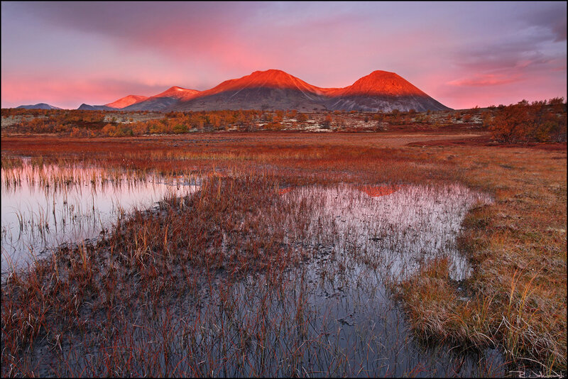 Sunset over mountain wetlands
