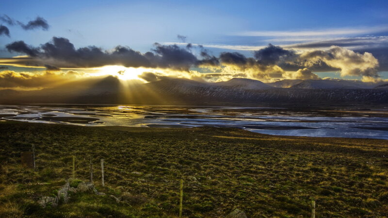 Sunset over mountain wetlands
