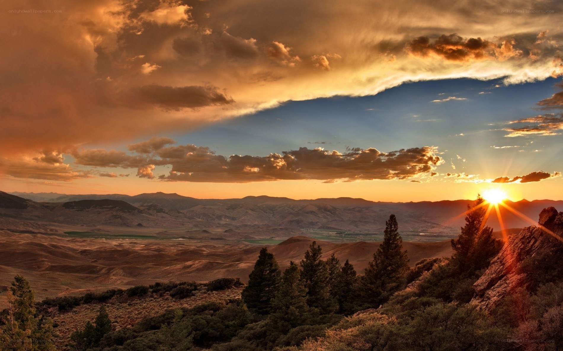 Sunset over mountainous landscape