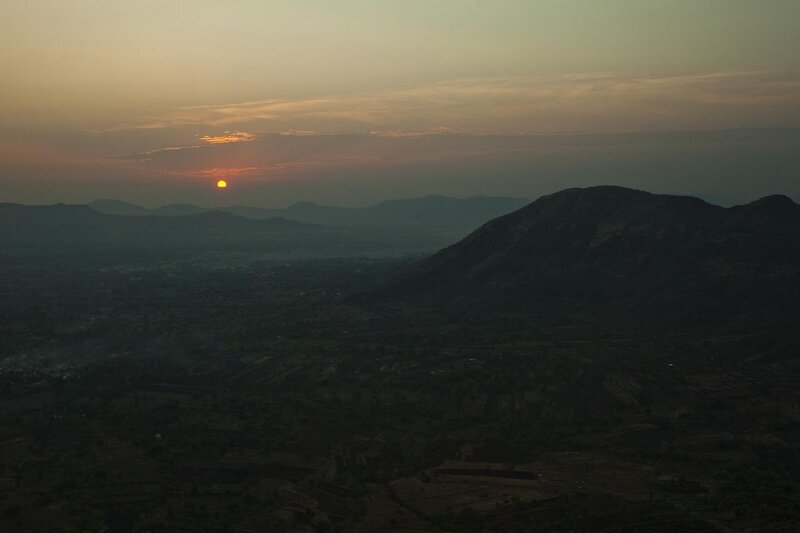 Sunset over mountainous landscape