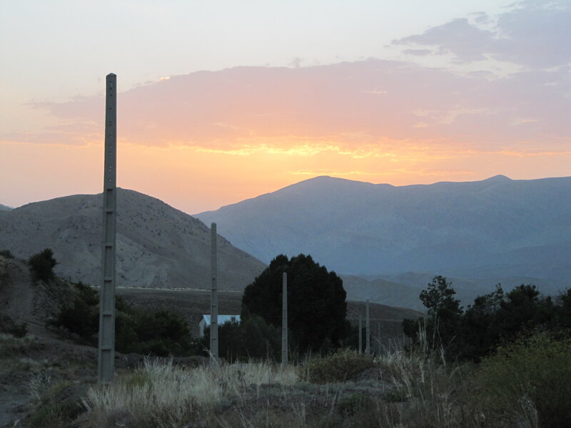 Sunset over mountainous landscape
