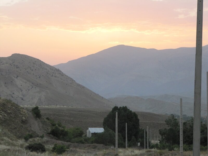 Sunset over mountainous landscape
