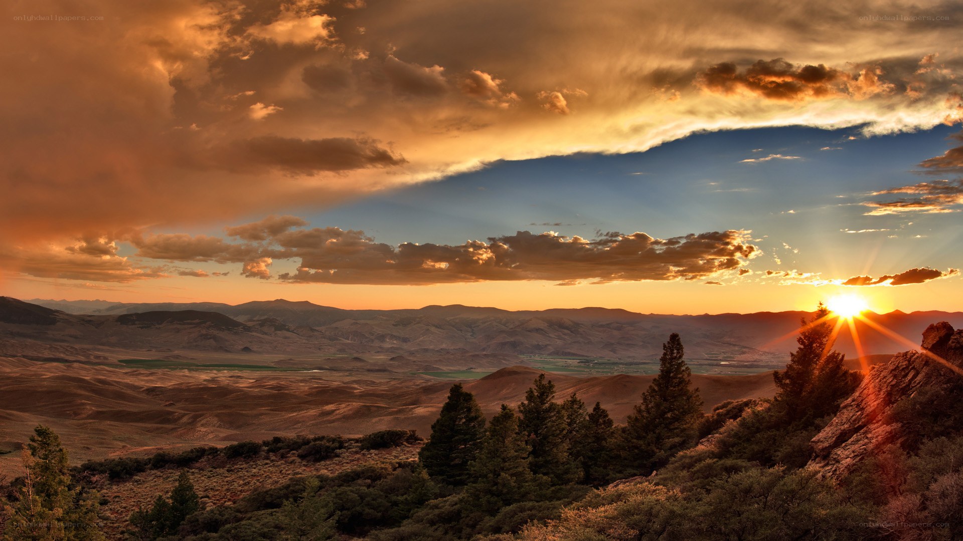 Sunset over mountainous landscape