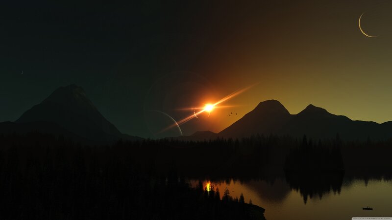 Sunset over Mountains — Black, Serene