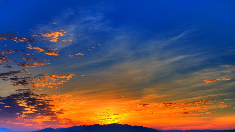 Sunset over Mountains — Blue, Dramatic, Photograph, Clouds, Sky