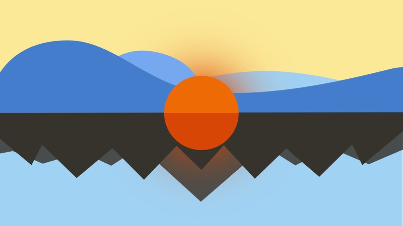 Sunset over Mountains — Blue, Serene, Vector Art