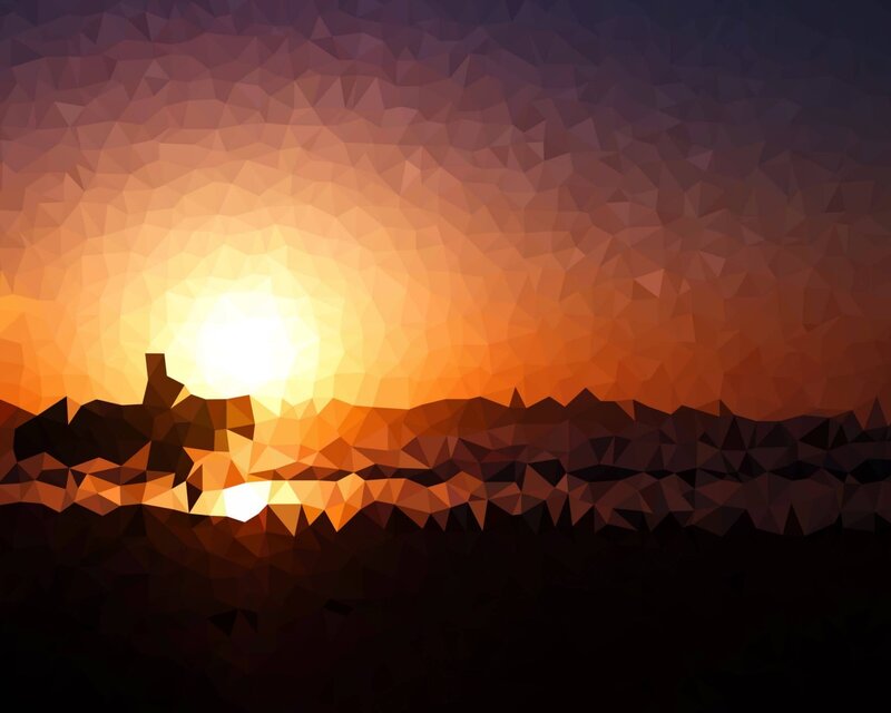 Sunset over Mountains — Orange, Dramatic, Digital Art