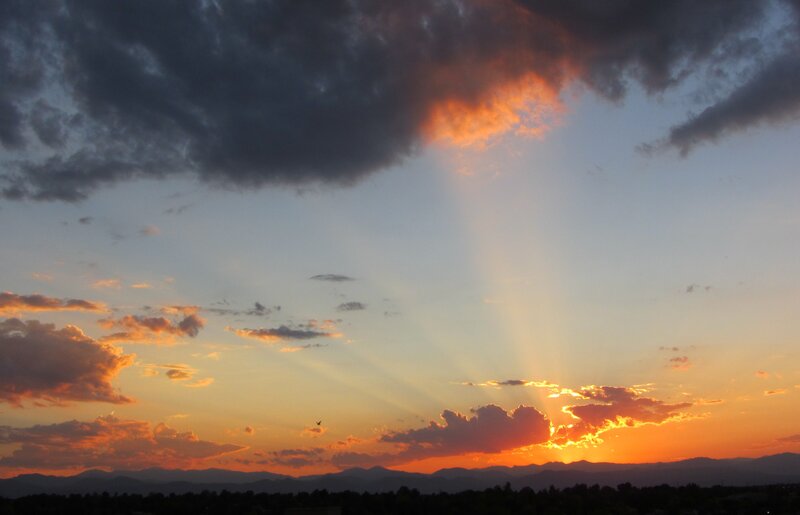 Sunset over Mountains — Orange, Dramatic, Photograph, Clouds, Bird