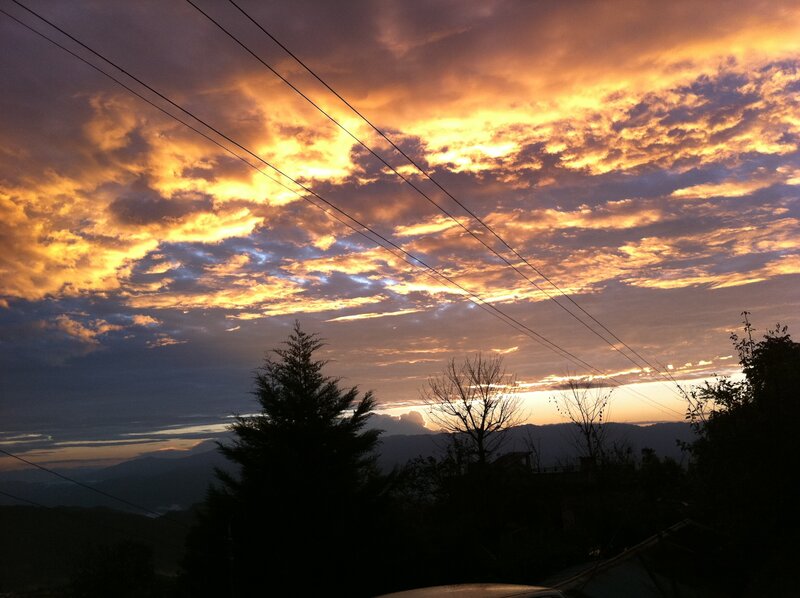 Sunset over Mountains — Orange, Dramatic, Photograph, Clouds, Power Lines