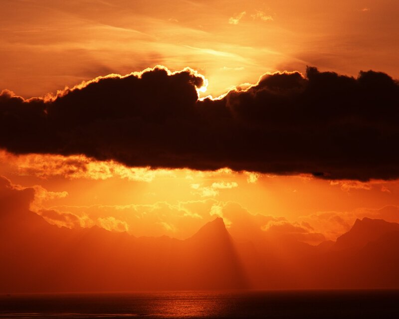 Sunset over Mountains — Orange, Dramatic, Photograph, Clouds, Sea