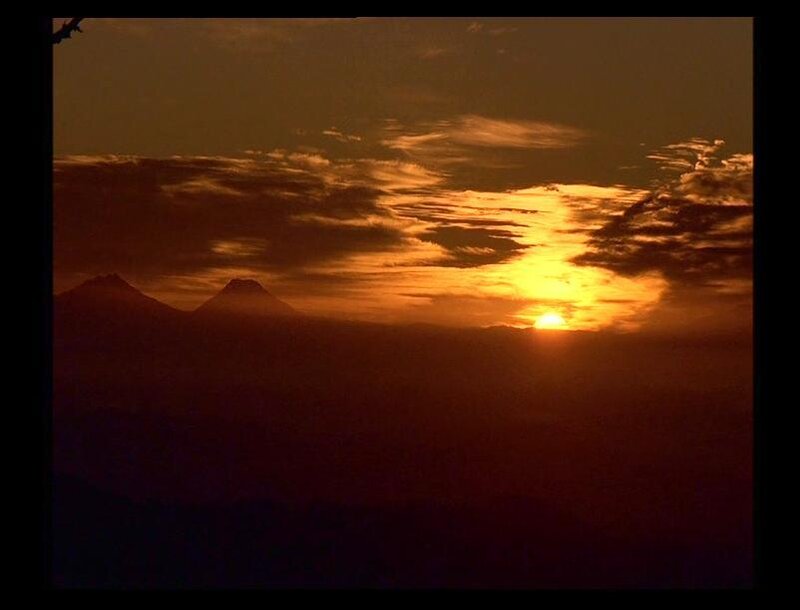 Sunset over Mountains — Orange, Dramatic, Photograph, Clouds, Sun, Brown
