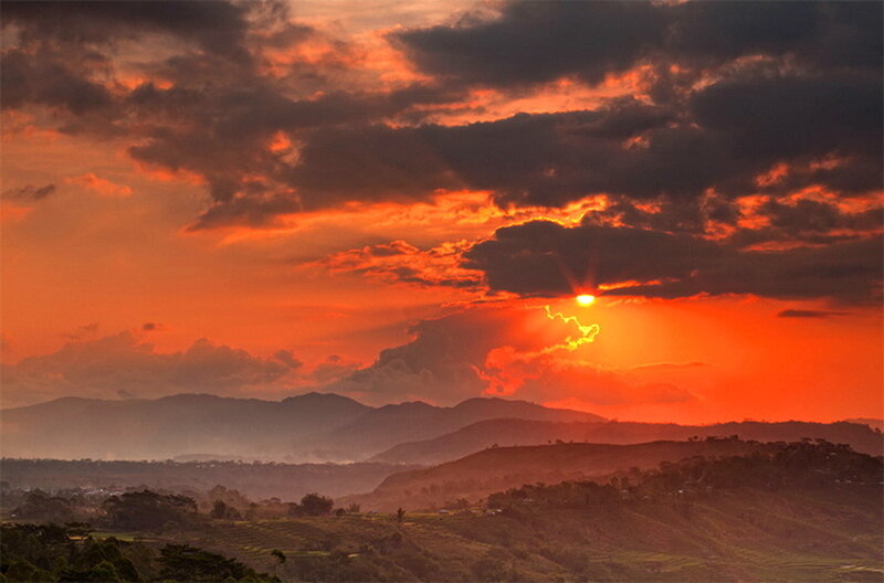 Sunset over Mountains — Orange, Dramatic, Photograph, Clouds, Sun
