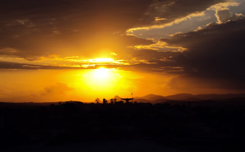 Sunset over Mountains — Orange, Dramatic, Photograph, Clouds, Sun, Yellow