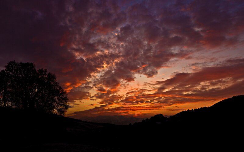 Sunset over Mountains — Orange, Dramatic, Photograph, Clouds