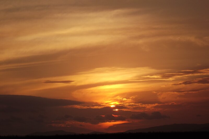 Sunset over Mountains — Orange, Dramatic, Photograph, Clouds, Yellow