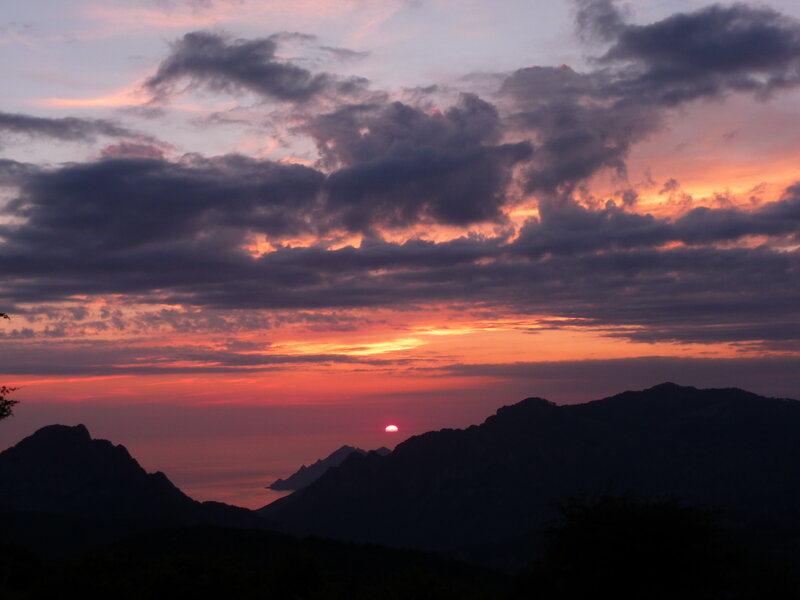 Sunset over Mountains — Orange, Dramatic, Photograph, Sun, Clouds