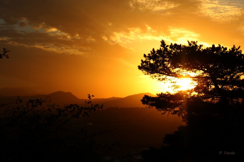 Sunset over Mountains — Orange, Dramatic, Photograph, Tree