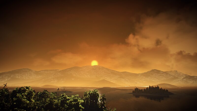 Sunset over Mountains — Orange, Serene, 3d Render