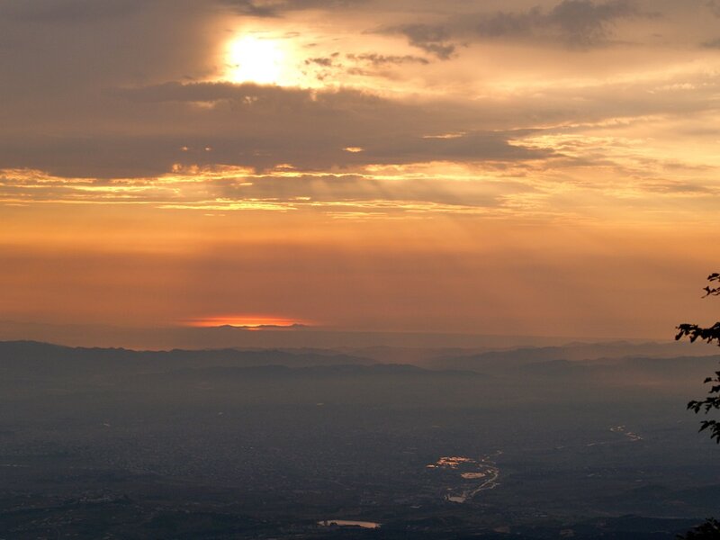 Sunset over Mountains — Orange, Serene, Photograph, River