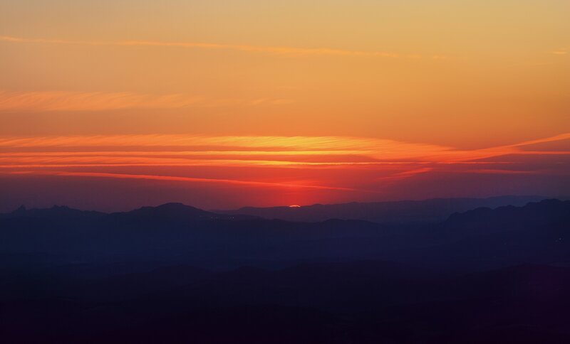 Sunset over Mountains — Orange, Serene, Photograph, Sky