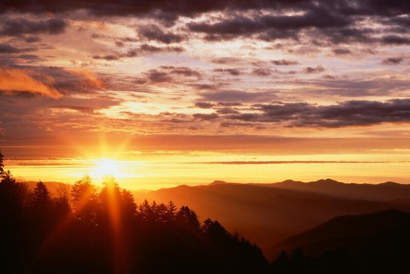 Sunset over Mountains — Orange, Trees