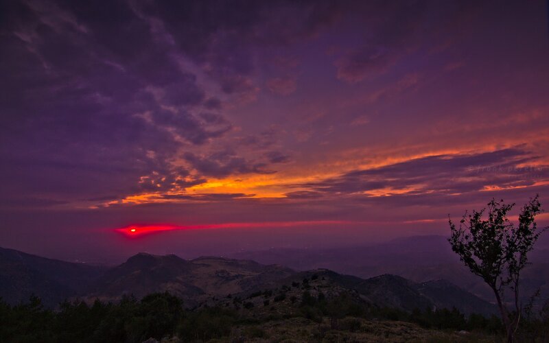 Sunset over Mountains — Purple, Dramatic, Photograph