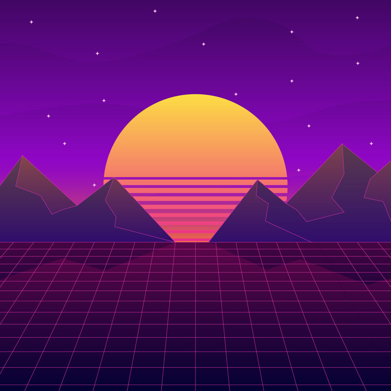 Sunset over Mountains — Purple, Retro