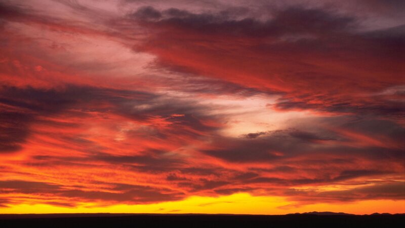 Sunset over Mountains — Red, Dramatic, Photograph, Clouds