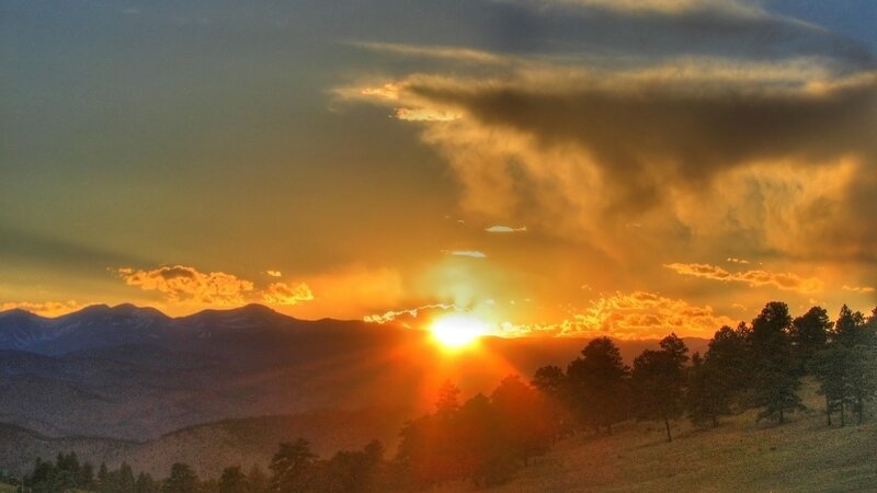 Sunset over Mountains — Trees