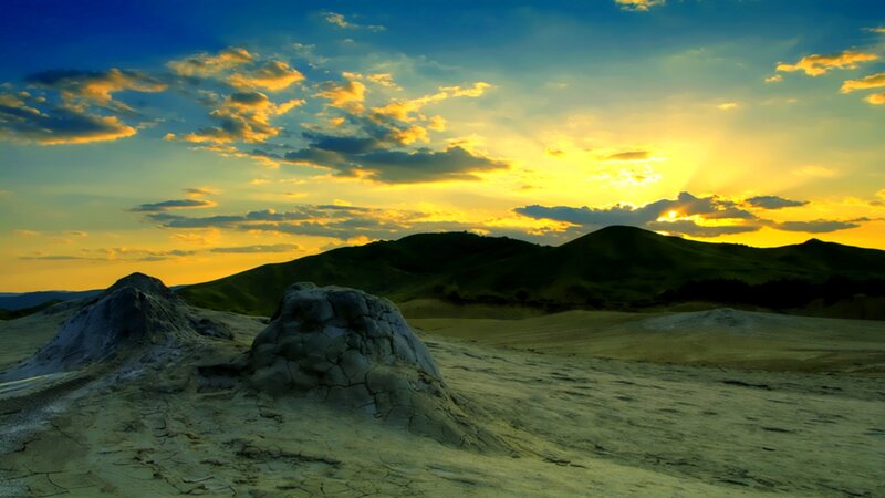 Sunset over mud volcanoes