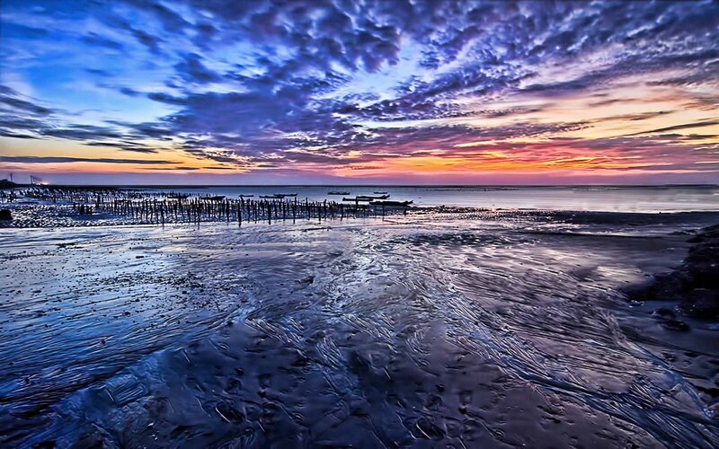 Sunset over Muddy Shore — Blue, Dramatic