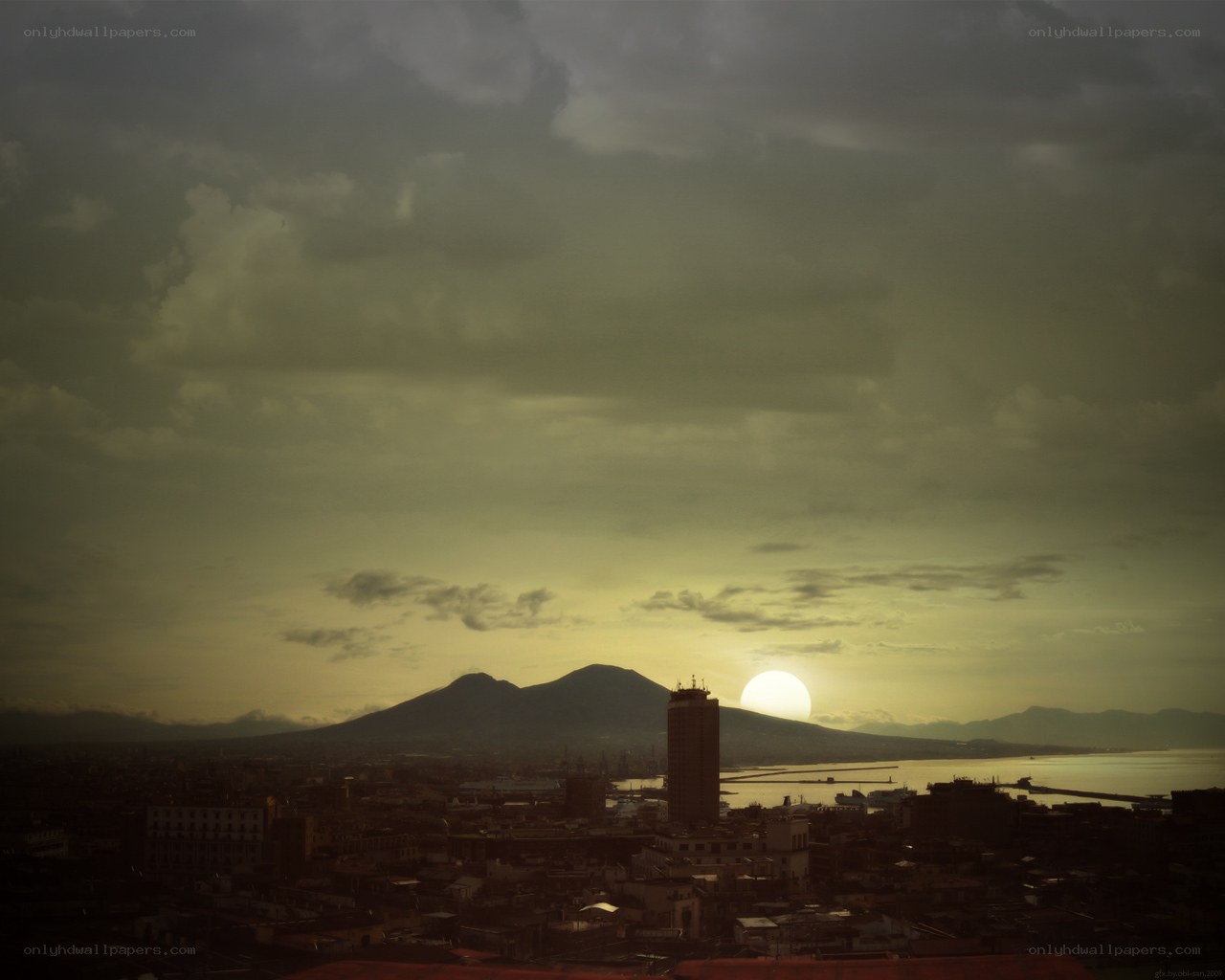 Sunset over Naples and Vesuvius