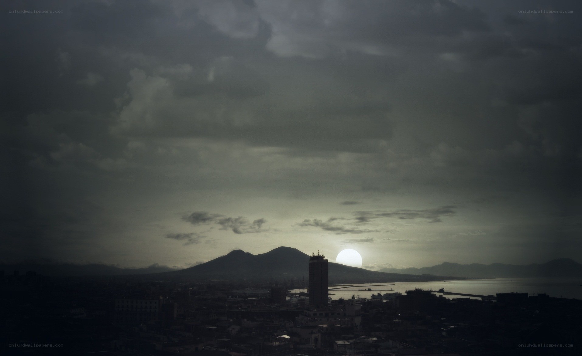 Sunset over Naples and Vesuvius