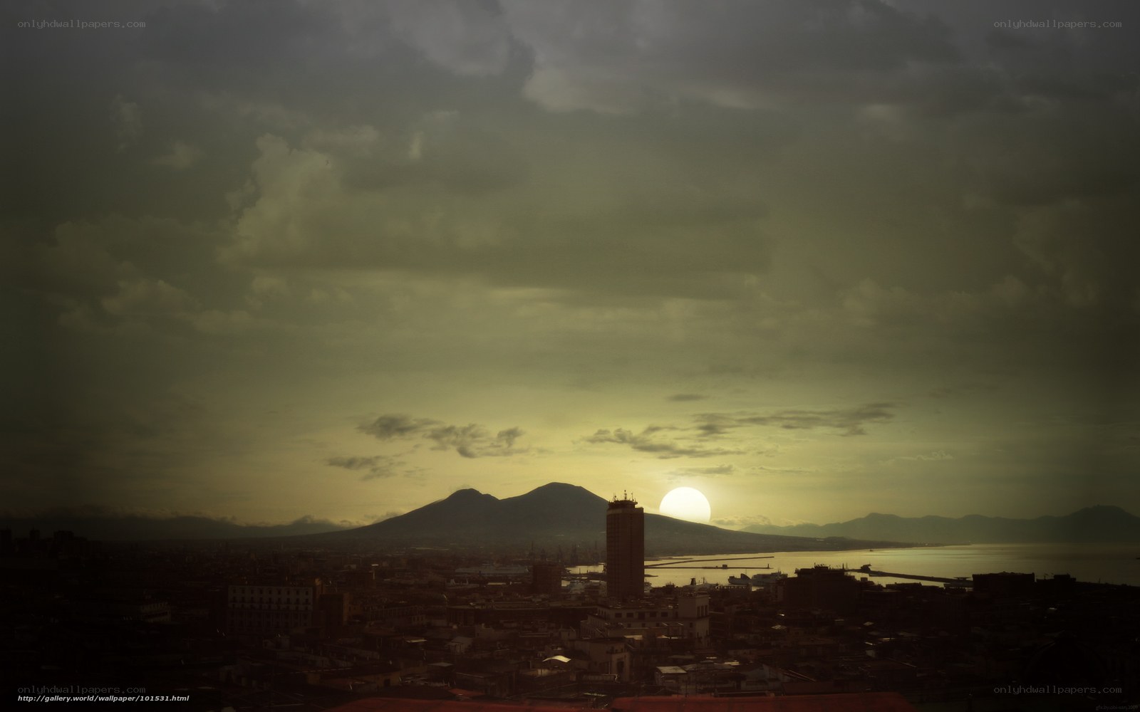 Sunset over Naples and Vesuvius
