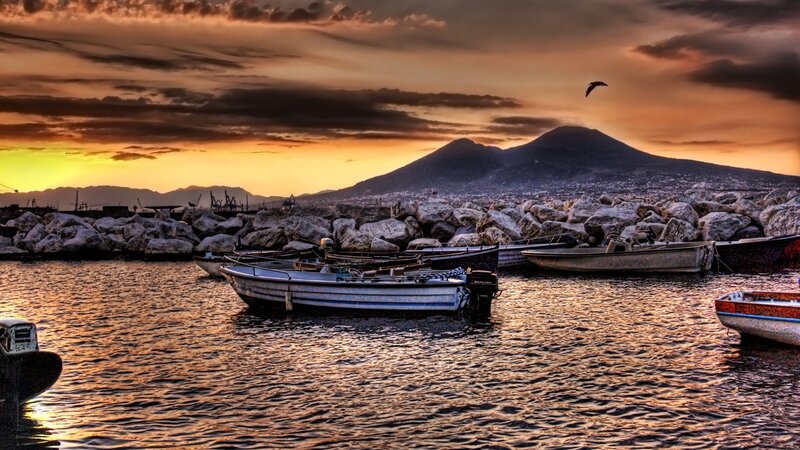 Sunset over Naples harbor