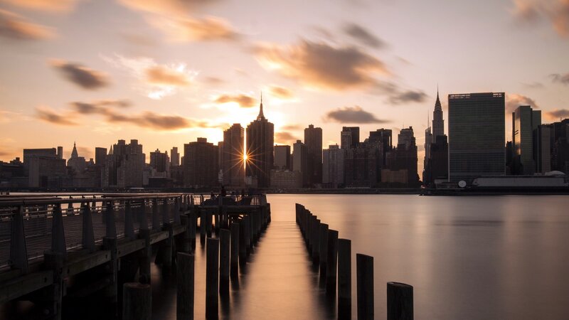 Sunset over New York City skyline