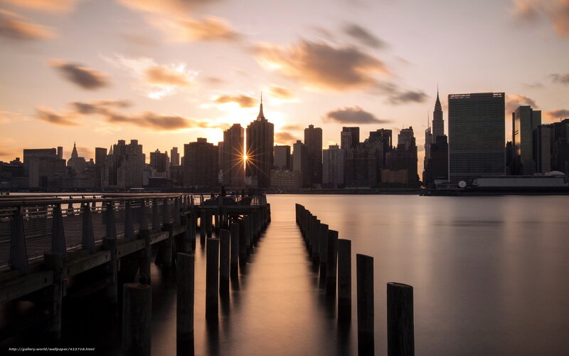 Sunset over New York City skyline