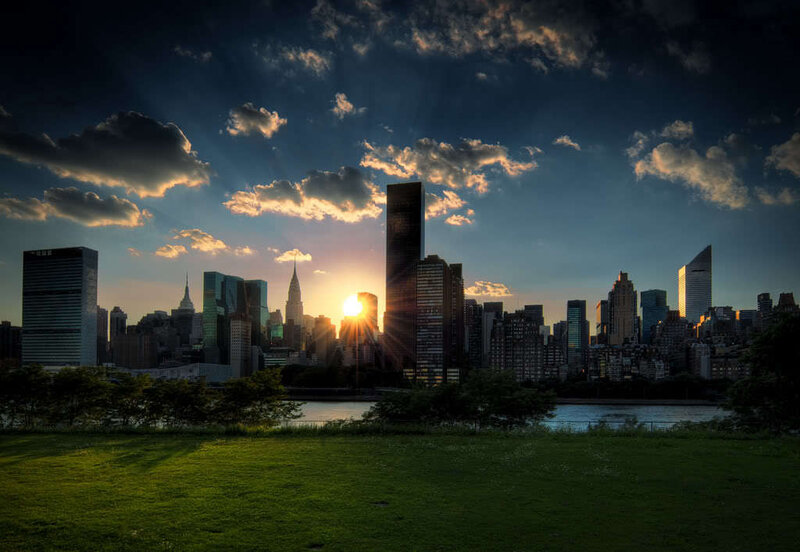 Sunset over New York City skyline