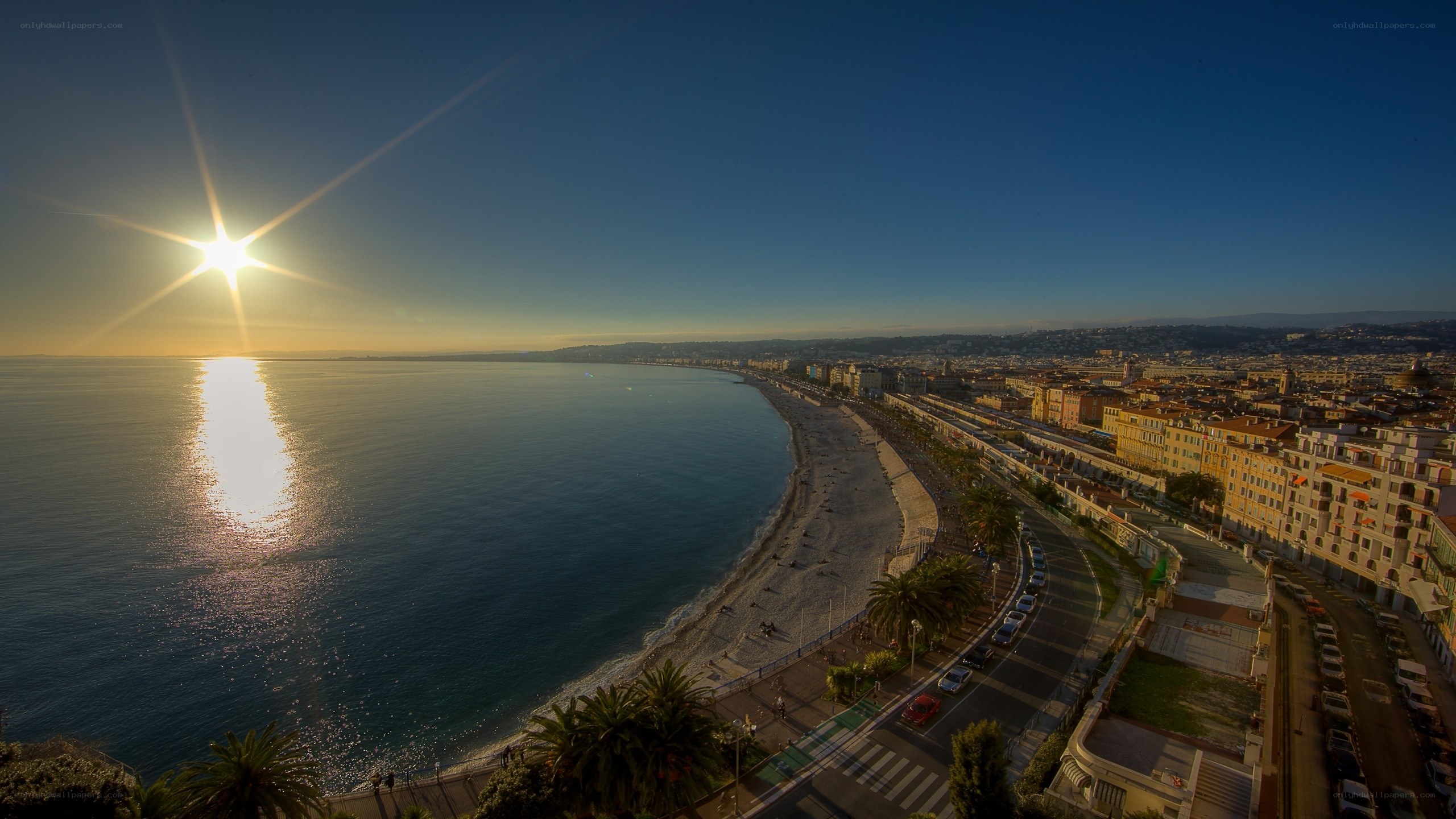 Sunset over Nice coastline