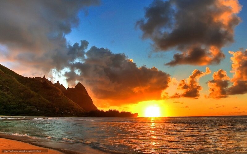 Sunset over Ocean and Mountains — Orange
