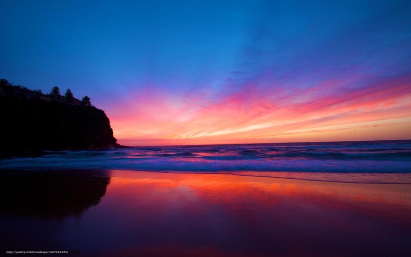 Sunset over Ocean Beach — Blue, Dramatic, Photograph, Cliff, Waves, Sky