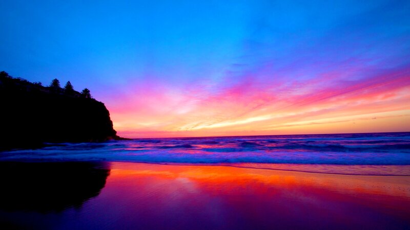 Sunset over Ocean Beach — Blue, Dramatic, Photograph, Cliff, Waves